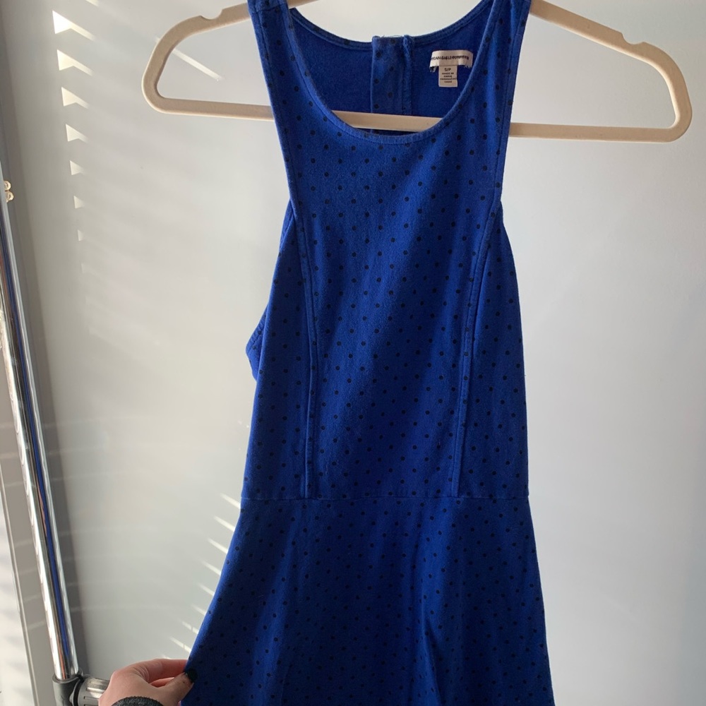 Blue polka dotted American eagle mini dress.